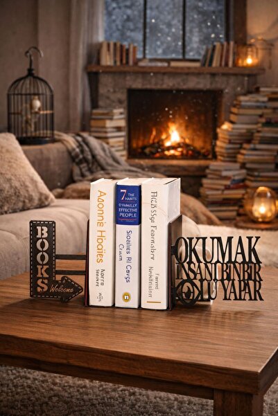 LAZORİAE حامل كتب معدني بتصميم "القراءة تحرر الإنسان" - طقم من قطعتين - 12×14...