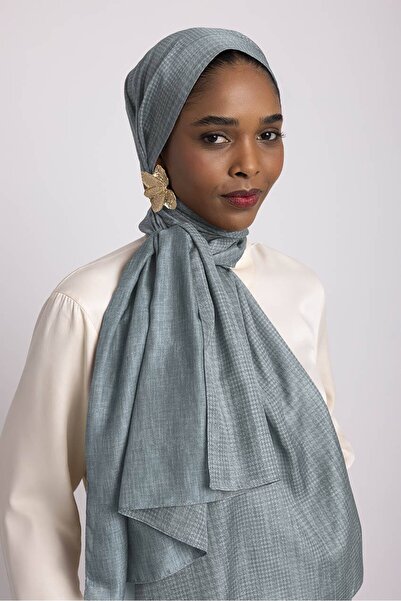 Ayshara Aura Monogram Patterned Double-Sided Shawl - Turquoise Blue