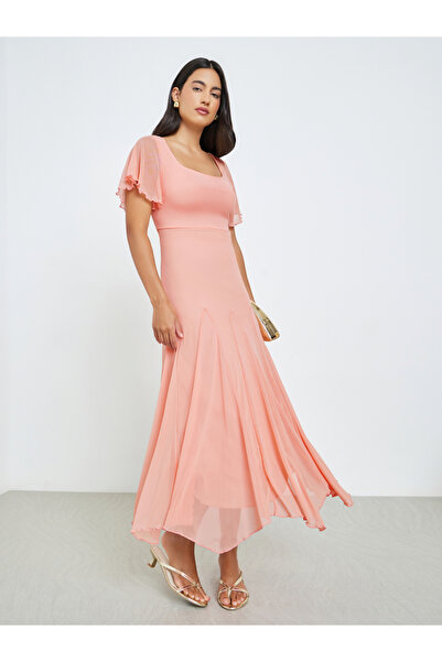 Styli Peach Short Sleeve A-Line Maxi Dress