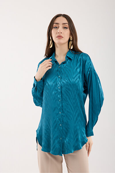 Moda Days Cămașă din satin jacquard cu mânecă scurtă