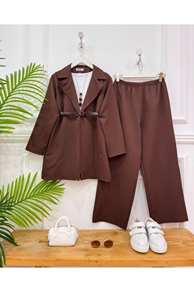 onix Layza Jacketed Double-Breasted Suit Brown