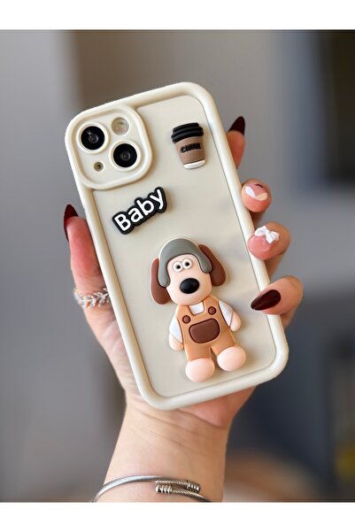 MİRAZ TASARIM iPhone 13 3D Decorated Shock Protective Cream Case