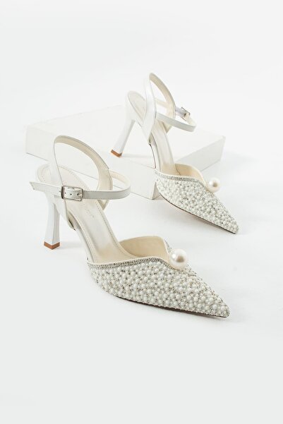 diclepolat Women's White Stone Evening Dress Shoes Pointed Toe Ankle Strap Th...