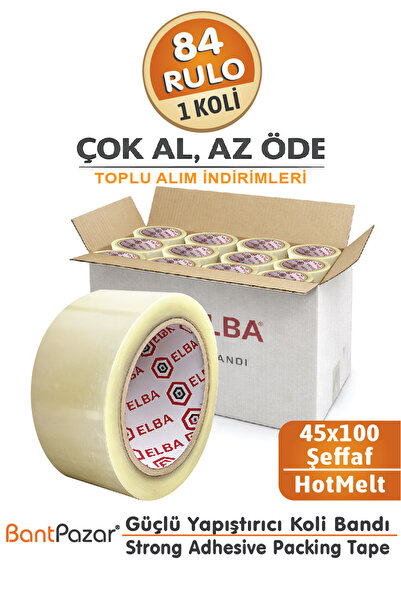 BantPazar 45x100 ELBA 84 ADET (1 KOLİ) Koli Bandı Şeffaf | Hotmelt Güçlü Yapı...