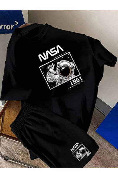 ibibik moda Nasa Printed Soft Short Sleeve Top and Shorts Set