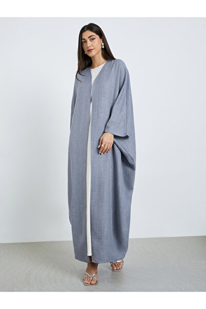 Amirah By Styli Grey Batwing Sleeve Open Front Abaya
