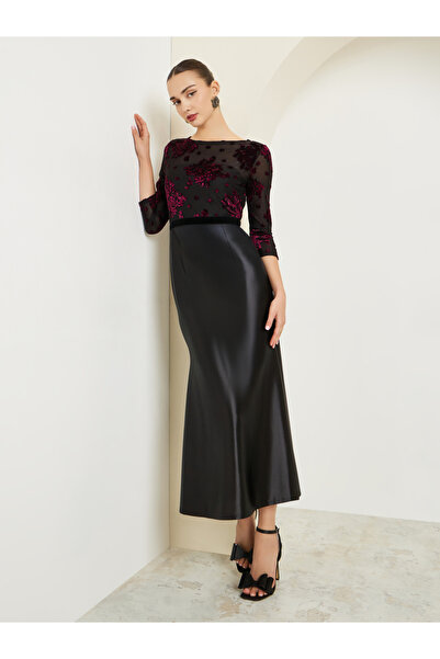 Styli Black Velvet Embellished Mermaid Hem Maxi Dress