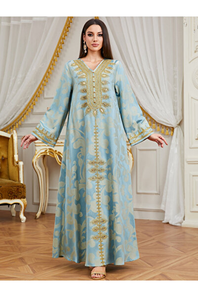 Take Two By Styli Light Blue Embroidered A-Line Jalabiya
