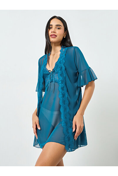Take Two By Styli Pack of 2 - Lace Trim Sheer Robe and Slip Set