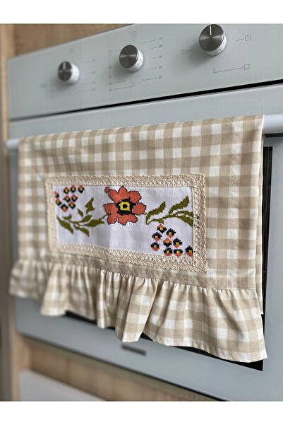 Parla Life Beige Gingham Ruffled Stove Cover