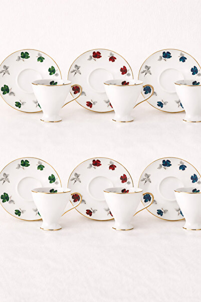 Mirilliahome 6-Piece Porcelain Coffee Cup Set with Floral Pattern and Gold De...