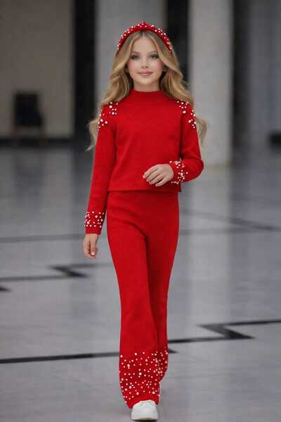 UZUN BUTİK Kids Set de sărbătoare pentru fete, din tricotaj cu detalii perle