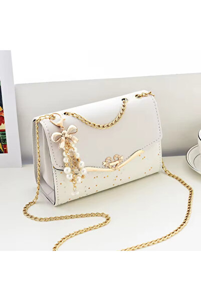Generic Elegant PU leather crossbody bag with gold chain and bow charm, for d...