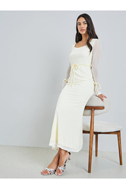 Styli White Lace Long Sleeves Bodycon Maxi Dress