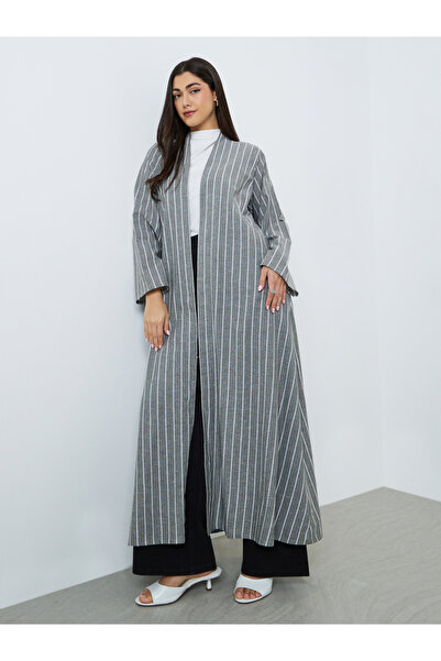 Amirah By Styli Women Striped Linen Abaya