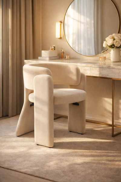 MARIA HOMES Beige Single Chair – Modern Velvet Accent Chair with Rounded Design