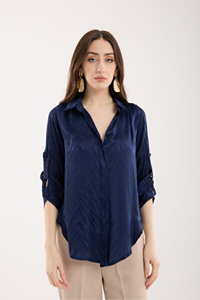 Moda Days Satin Jacquard Foldable Three-Quarter Sleeve Shirt