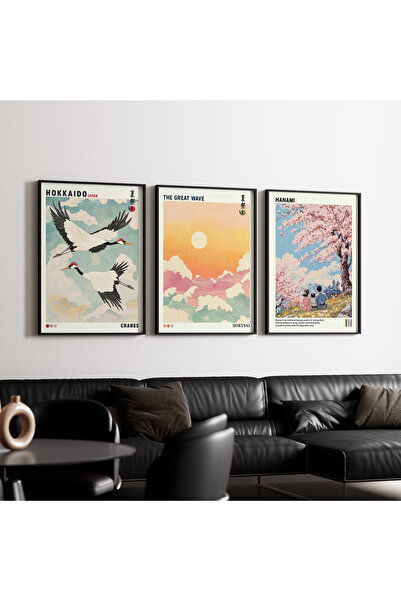 Artiera Σετ ζωγραφικής με ξύλινο πλαίσιο 3 τεμαχίων Turnalar Waves Hanami Jap...