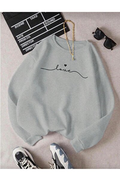 Oceanwear Love Printed Crew Neck Women's Plain Sweatshirt