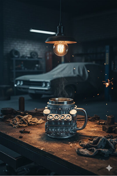 MINDA V8 Motor Kupa Bardak - 450 ml Paslanmaz Çelik - Bira Bardağı - Sekiz Si...