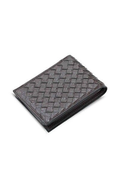GUARD Brown Genuine Leather Knitted Patterned Men's Wallet // Grd260225Wt1072