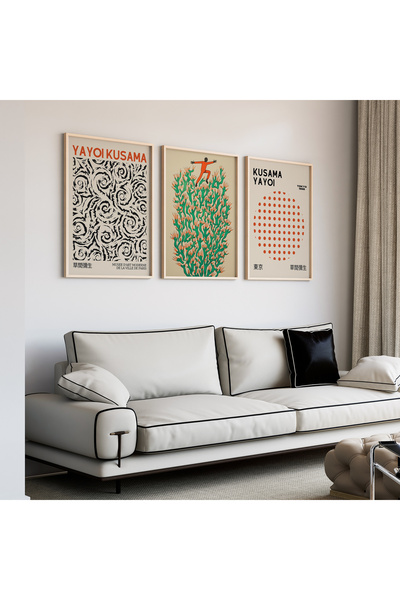 Artiera Σετ ζωγραφικής 3 τεμαχίων Kusama Orange Minimal Japandi Art με ξύλινο...