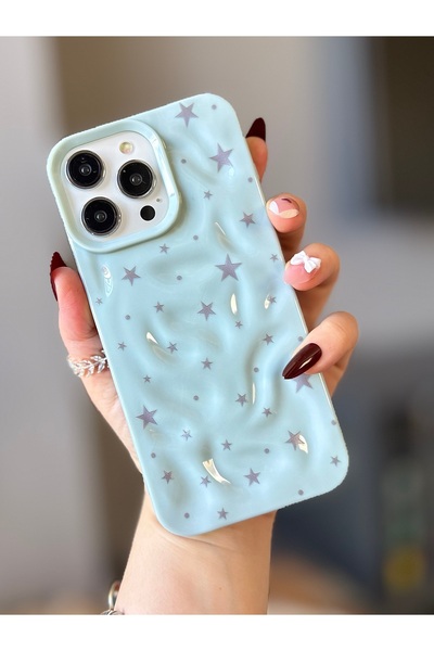 MİRAZ TASARIM حافظة آيفون 16 برو ماكس بنمط النجوم باللون الأزرق اللامع