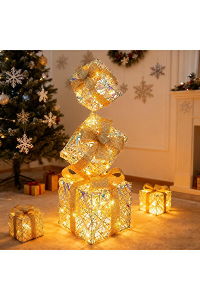 CCLIFE Cutii decorative pentru brad de Crăciun cu instalație LED