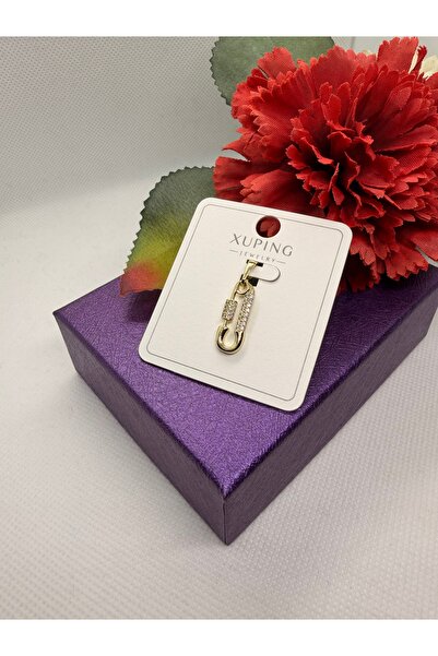 XUPING JEWELRY KUYUMCU SERİ 14K RENGİ ZİRKON TAŞLI ÇENGELLİ İĞNE ÇELİK KOLYE UCU