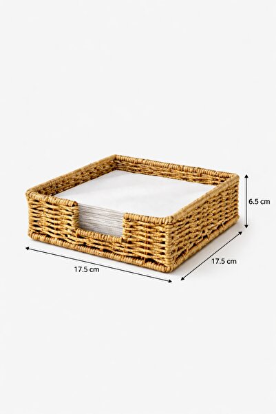 Tuppee Rattan Hasır Peçetelik 17.5x17.5x6.5 cm – Standart Peçete Uyumlu Dekoratif Sunumluk