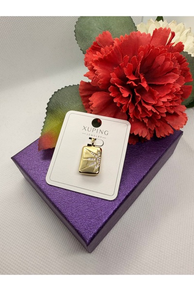 XUPING JEWELRY KUYUMCU SERİ 14K RENGİ ZİRKON TAŞLI DİKDÖRTGEN KOLYE UCU