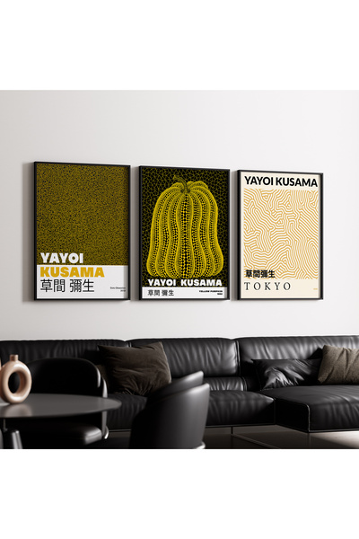 Artiera Σετ ζωγραφικής 3 τεμαχίων Kusama Minimal Yellow Japandi Art με ξύλινο...