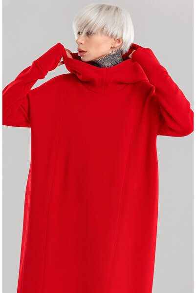 arakan Kadın Asimetrik Kesim Oversize Kapüşonlu Sweatshirt Elbise- K24 3020