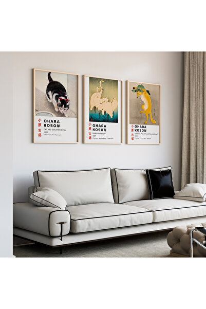 Artiera Σετ ζωγραφικής 3 τεμαχίων Ohara Koson Vintage Japandi Art με ξύλινο π...
