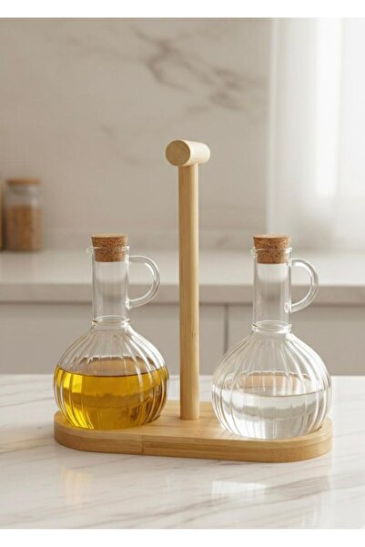 Lavin 2 li cam bambu standlı yagdanlık ve sirkelık sosluk