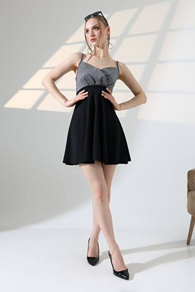 Planet Prestige Shiny Textured V-Neck Strappy Mini Dress