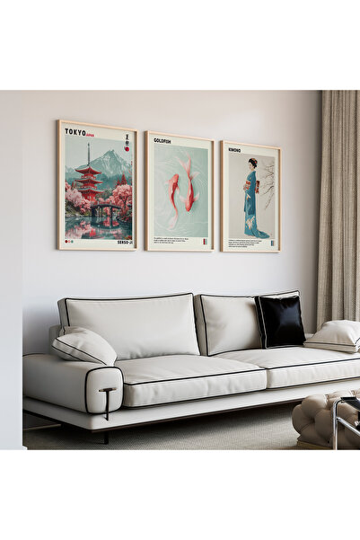 Artiera Σετ ζωγραφικής 3 τεμαχίων Senso-ji Koi Kimono Japandi Art με ξύλινο π...