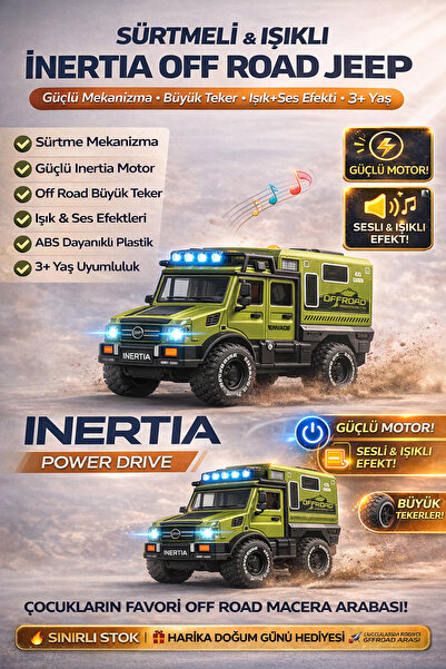 YILDIRIM OYUNCAK Pilli Işıklı Sesli Sürtmeli Off Road Yeşil Jeep | Büyük Teke...