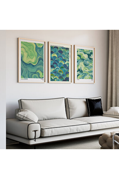 Artiera Σετ ζωγραφικής 3 τεμαχίων Green Waves Japandi Art με ξύλινο πλαίσιο