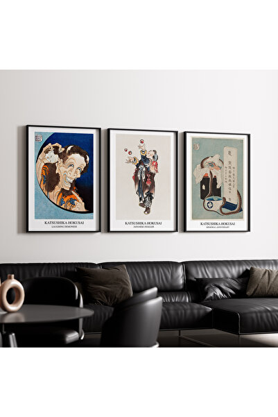 Artiera Σετ ζωγραφικής με ξύλινο πλαίσιο 3 τεμαχίων Hokusai Figures Japandi Art