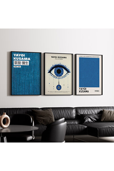 Artiera Σετ ζωγραφικής 3 τεμαχίων Kusama Minimalist Blue Japandi Art με ξύλιν...