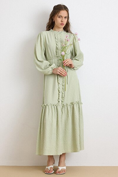 Olcay Ruffle Detailed Jacquard Dress Çağla 9431-E