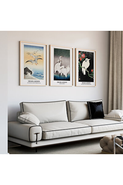 Artiera Σετ ζωγραφικής 3 τεμαχίων Ohara Koson Birds Japandi Art με ξύλινο πλα...