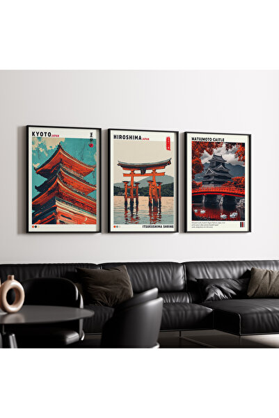 Artiera Σετ ζωγραφικής 3 τεμαχίων με ξύλινο πλαίσιο τέχνης Japandi Castle Tor...