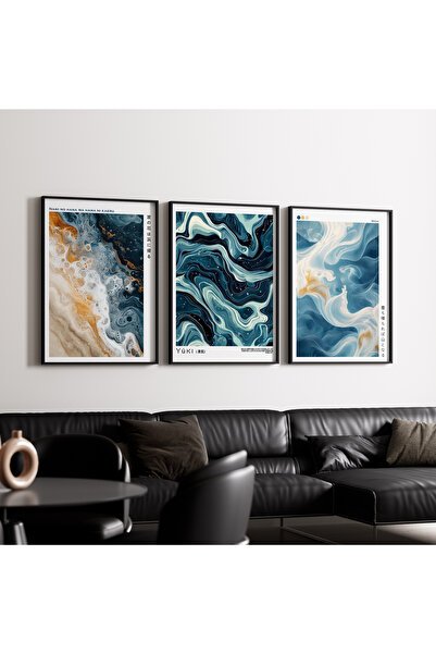 Artiera Σετ ζωγραφικής 3 τεμαχίων Blue Waves Spiritual Japandi Art με ξύλινο ...