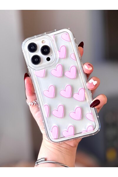 MİRAZ TASARIM Iphone 14 pro max heart patterned transparent case