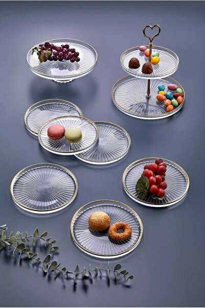 Home 8 Piece Gold Gilded Glass Serving Presentation Set Tea Set