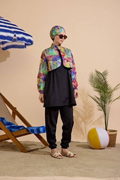 GAVLİA Women's Hijab Swimsuit 4-Piece Set - Half-Covering with Zipper..