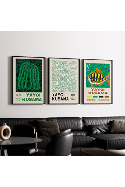 Artiera Σετ ζωγραφικής 3 τεμαχίων Kusama Minimal Green Japandi Art με ξύλινο ...