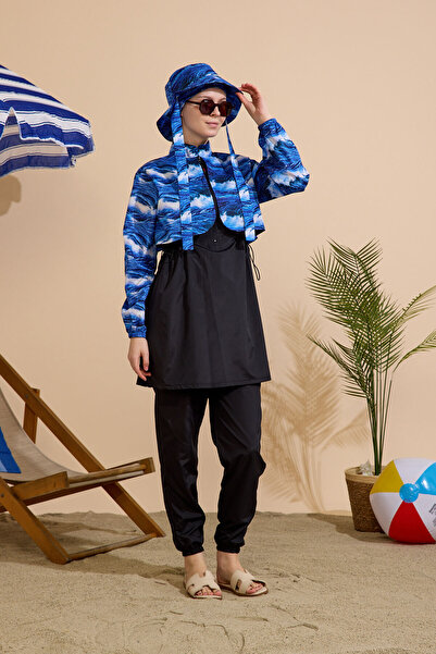 GAVLİA Women's Hijab Swimsuit Set of 5 with Half Zipper.